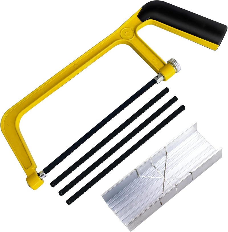 Wonglea Mini Metal Miter Box and Saw Set, 6 Inch Extra Fine Cut Hand Saw, 5.3 Inch Small Aluminum Miter Box with 3 Hacksaw Replacement Blades for Crafts, Hobby Projects, Cutting Wood, Soft Metal - Image 1